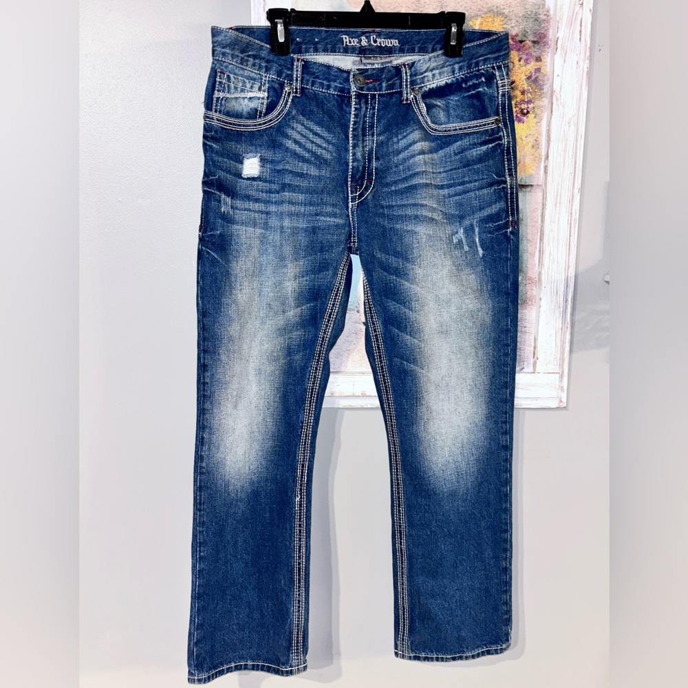 Axe & Crown Men's Denim Slim Fit Boot Cut Jeans 34X30 Fade Whisking Stretch